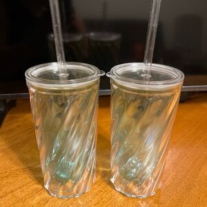 By Anthropologie Clear Swirl Tumbler Set with Straws